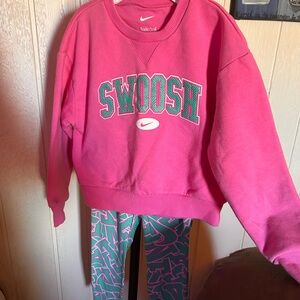 Nike Pink and Green Kids Sweatshirt & leggings set, size 6X